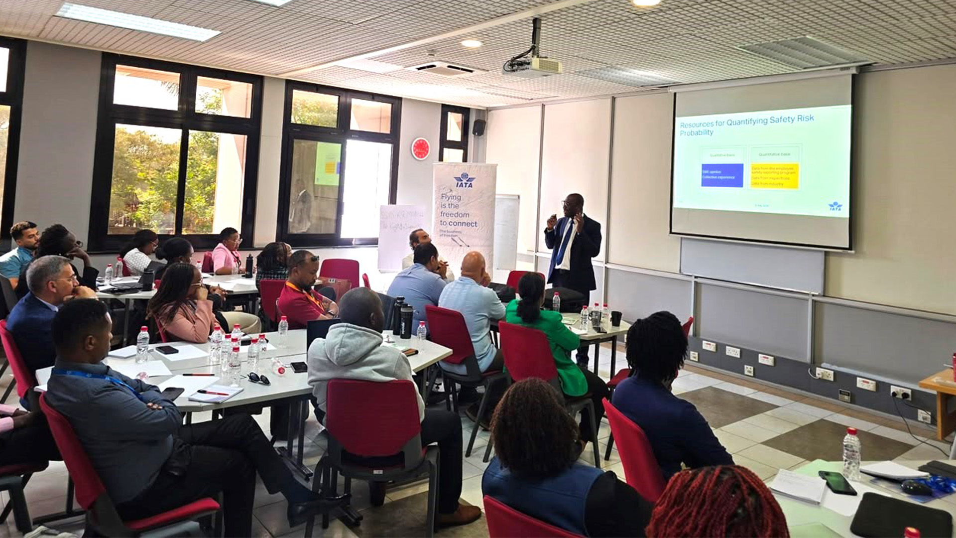 Harrison Debrah, Boeing global safety and regulatory affairs deputy director for Africa, leads a session at the Safety Management Systems workshop in Nairobi on July 9. Photo courtesy of Harrison Debrah, Boeing.