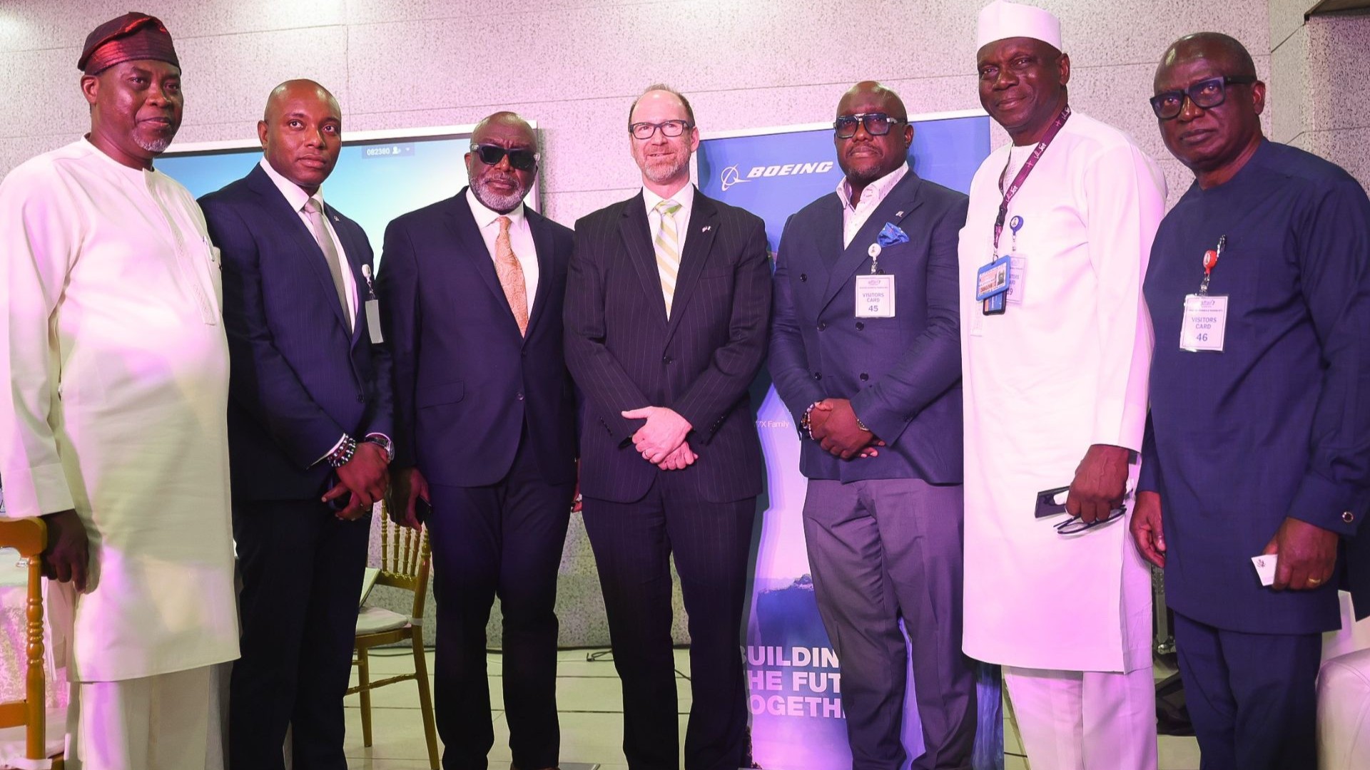 From left: Wale Odutola, MD/CEO ATT ACADEMY; Moore Ibekwe, Boeing Sales Rep; Obiora Okonkwo, Founder and CEO, United Nigeria Airline; Rick Swart, US Consular General, Lagos Nigeria; Samuel Obafemi Bajomo, SA to the Minister of Aviation; Majekodunmi Omololu,  MD Valuejet; Mazi Ositadinma Okonkwo, MD United Nigeria Airline.
