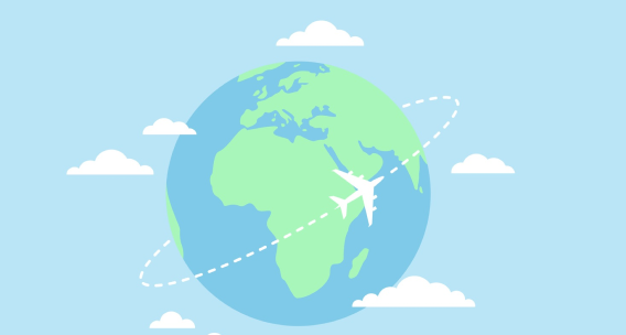 Airplane circling globe